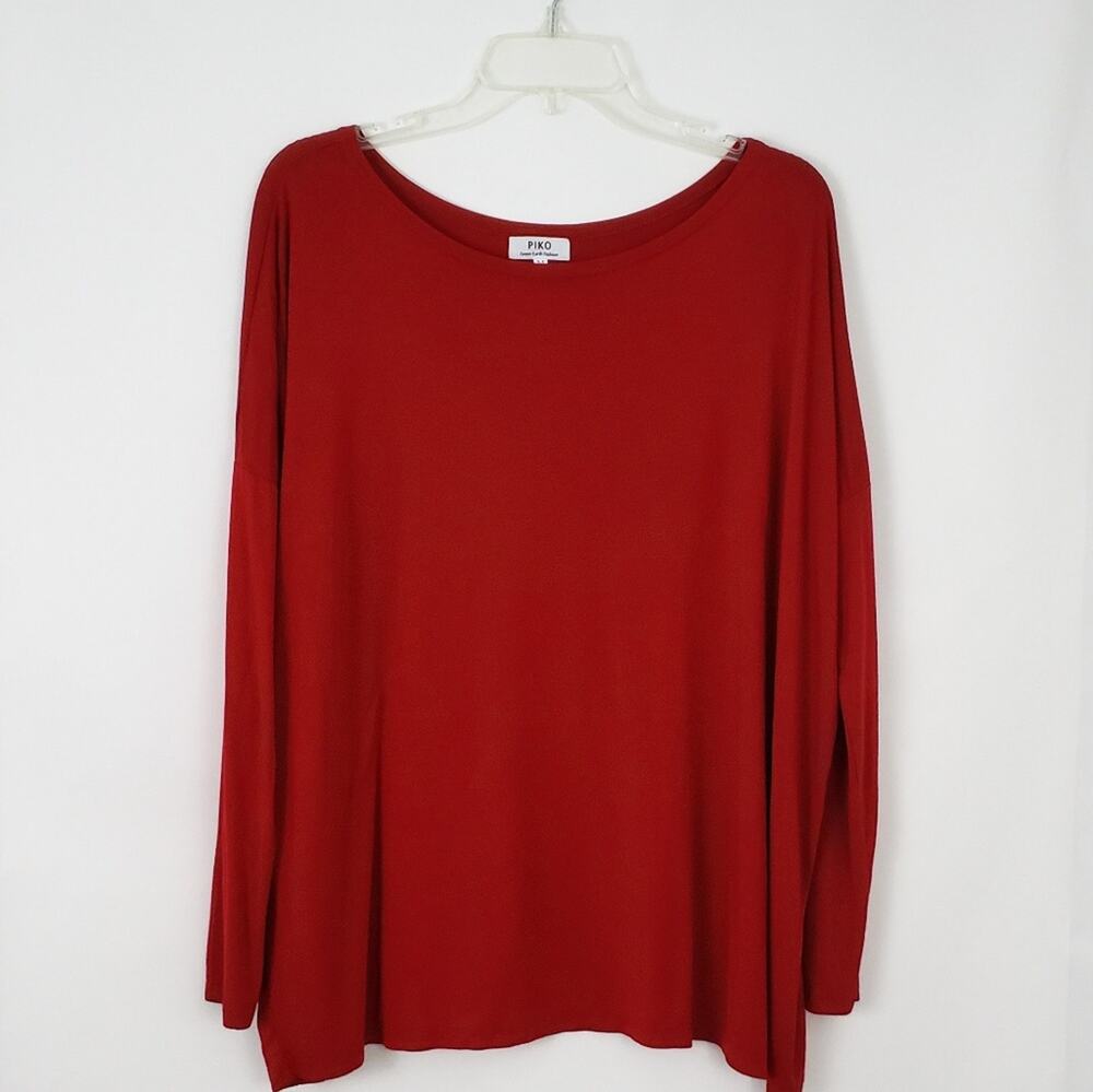 PIKO Yoga Famous Bamboo Top Long Sleeve Loose Breathable Medium Women Red Shirt